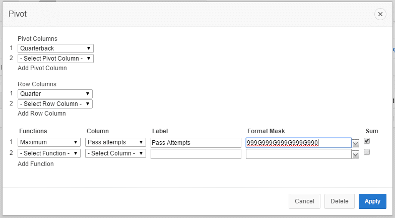 oracle apex pivot data columns