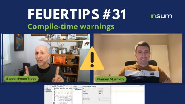 In this episode learn how to take advantage of the PL/SQL compiler's ability to suggest improvements by turning on compile-time warnings.